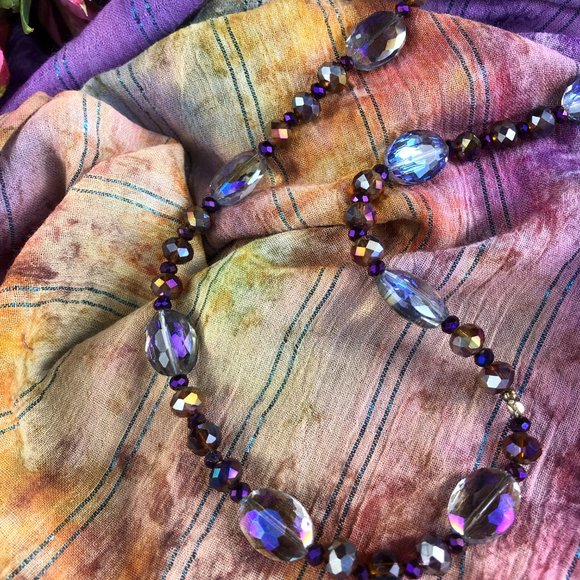 35 3/4" Magical Fairy Purple Faceted Crystal Glass Necklace $40 - Picture 6 of 11